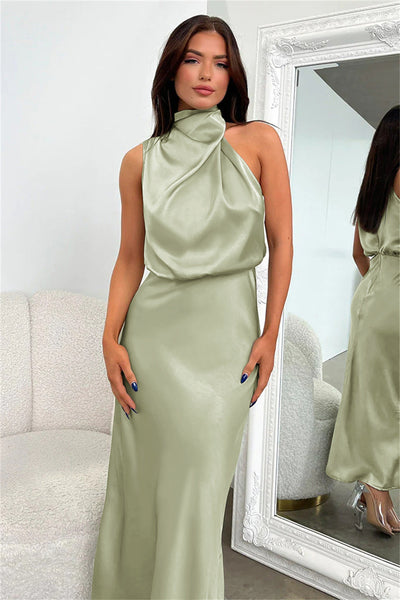 DIANA | Rochie lungă din satin cu decolteu tip halter