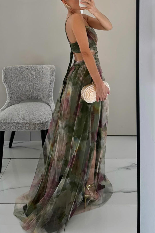 GIGI | Rochie Maxi Cu Flori Strălucitoare