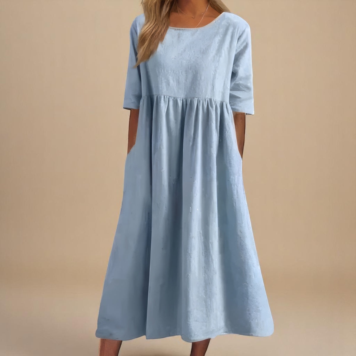 KATY | Rochie din in cu talie accentuată
