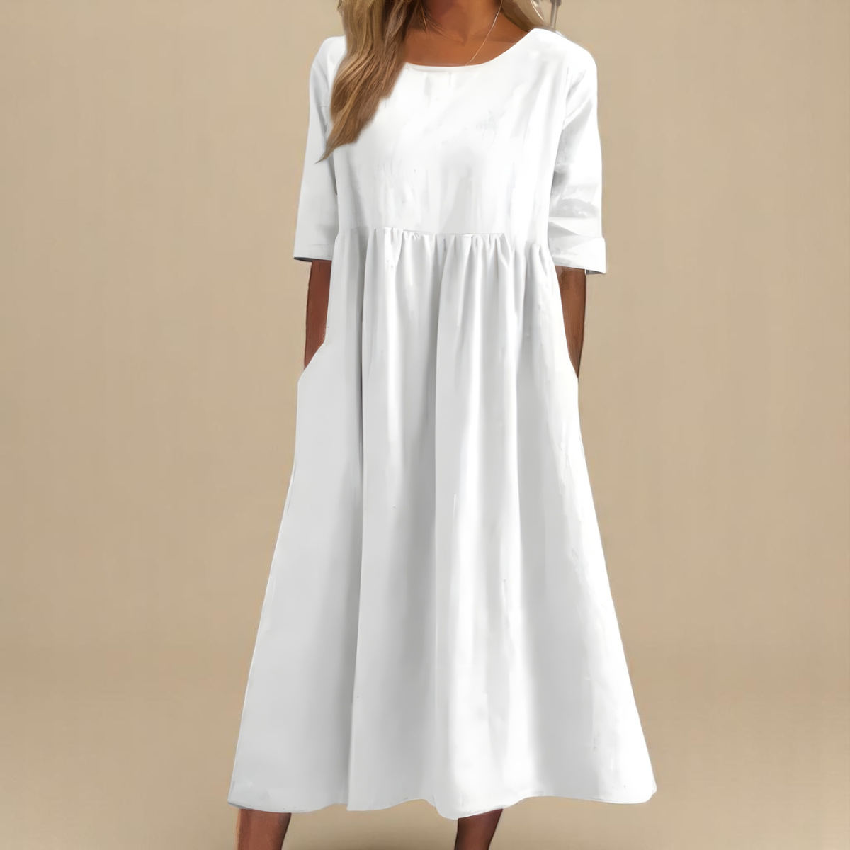 KATY | Rochie din in cu talie accentuată