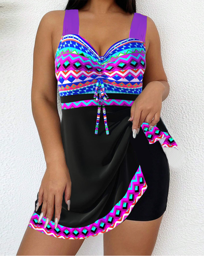 TEODORA | Costum de baie cu sfoară și model striped