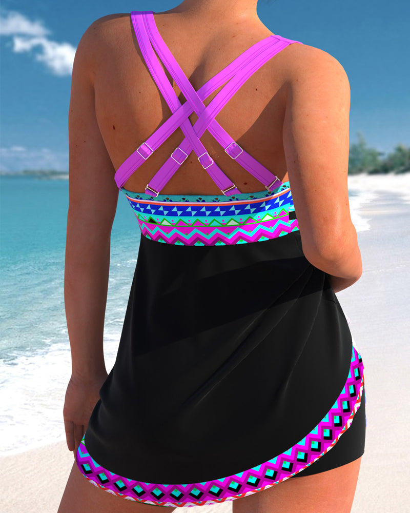 TEODORA | Costum de baie cu sfoară și model striped