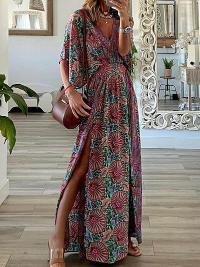 WASA | Rochie Maxi Boho cu Decolteu în V și Imprimeu