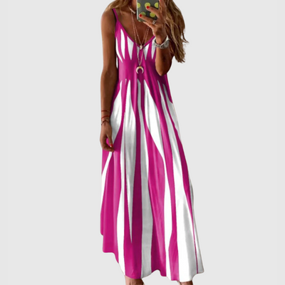 ARIELLA | Rochie maxi elegantă fără mâneci cu model în dungi