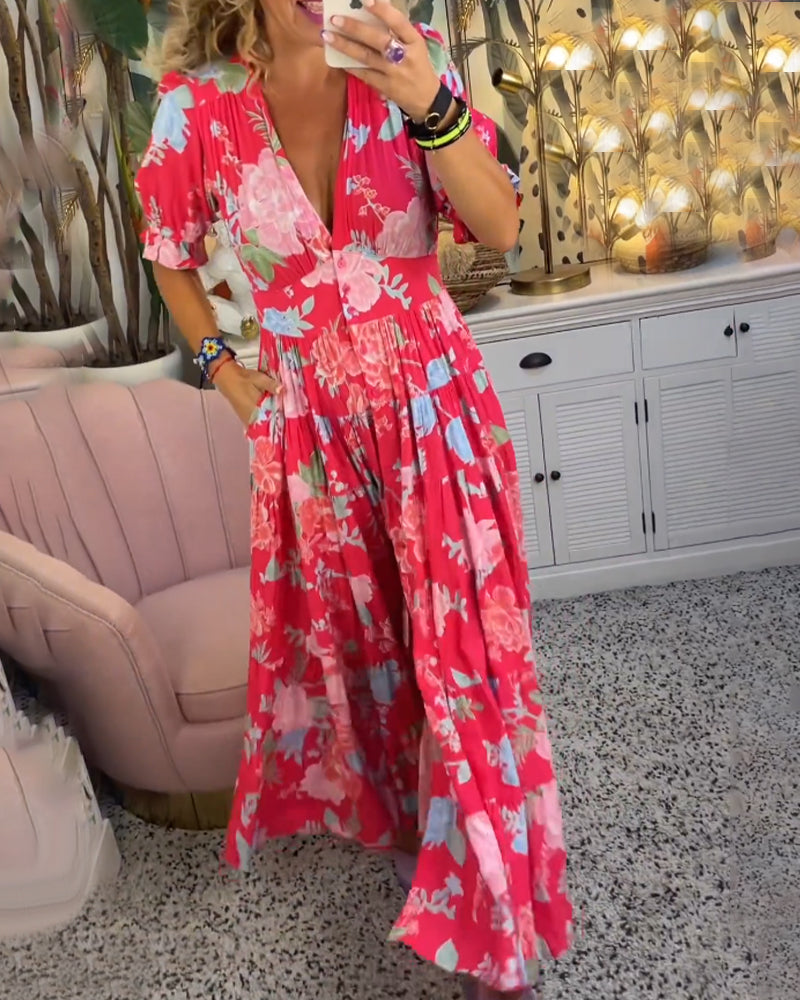 ADELAIDA | Rochie Florală cu Decolteu în V