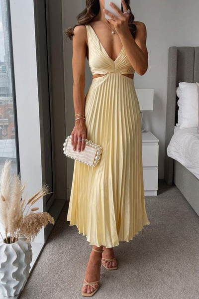 KESLEY | Rochie plisată cu decolteu elegant