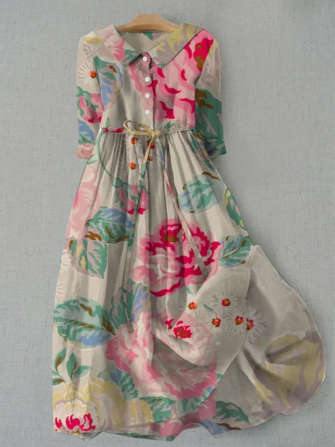 LINA | Rochie elegantă cu imprimeu floral și mâneci scurte