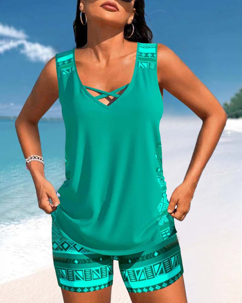 RADO | Tankini cu design geometric și decolteu în V