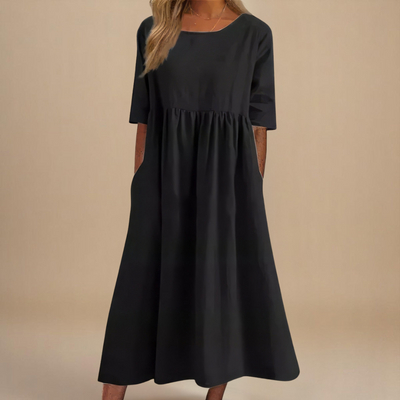 KATY | Rochie din in cu talie accentuată