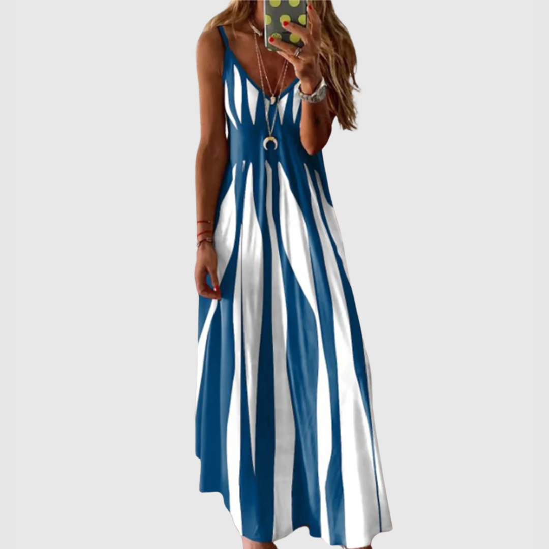 ARIELLA | Rochie maxi elegantă fără mâneci cu model în dungi