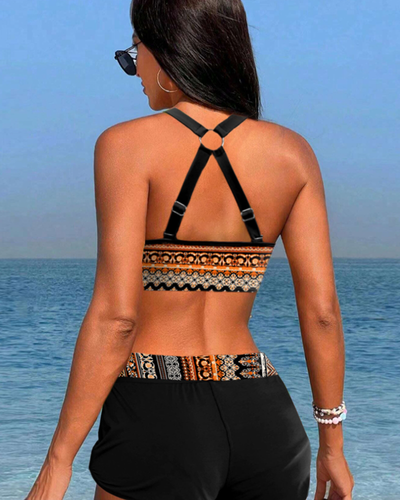 ROMÂNĂ | Bikini cu talie înaltă și design geometric