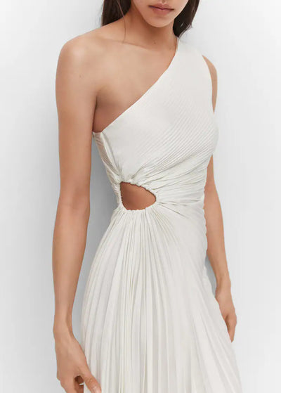 SYLVIANA | Rochie midi cu pliuri asimetrice pe un umăr