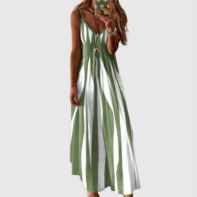 ARIELLA | Rochie maxi elegantă fără mâneci cu model în dungi