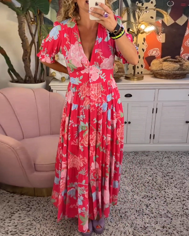 ADELAIDA | Rochie Florală cu Decolteu în V