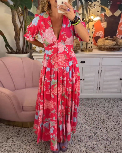 ADELAIDA | Rochie Florală cu Decolteu în V