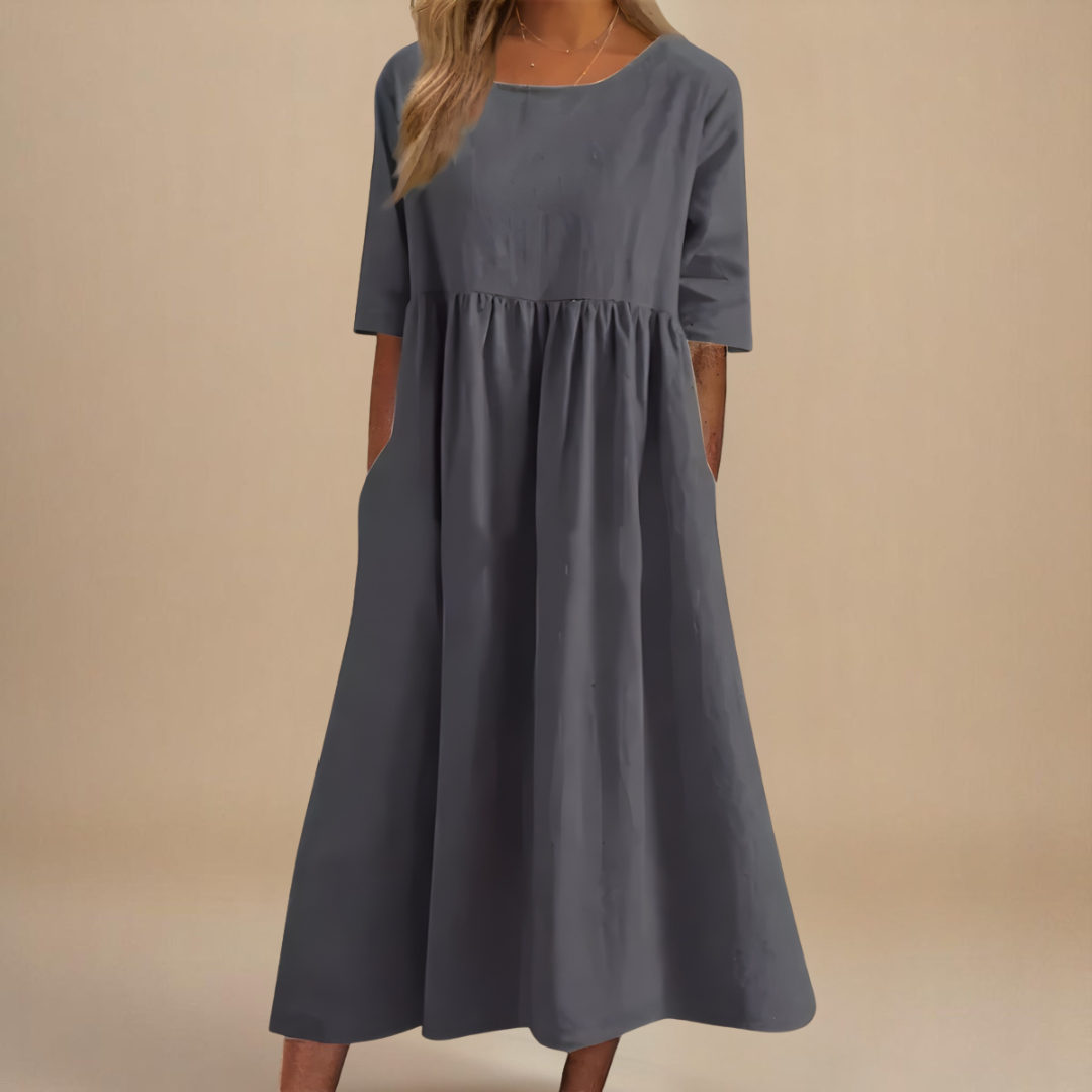 KATY | Rochie din in cu talie accentuată