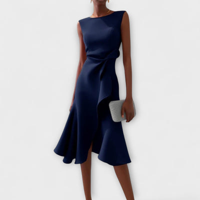 JULIETTE | Rochie Midi Drapată cu Asimetrie