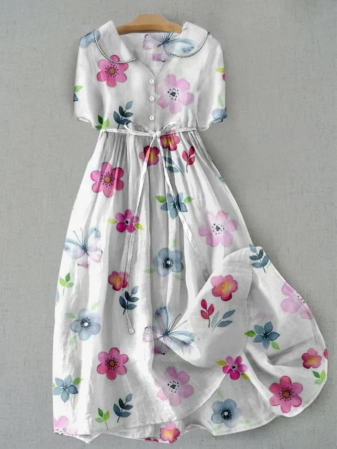 BLOSH | Rochie modernă cu imprimeu floral și legare în talie