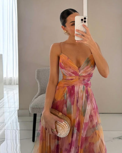 GIGI | Rochie Maxi Cu Flori Strălucitoare