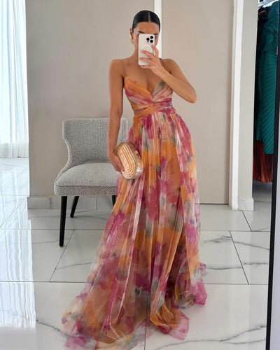GIGI | Rochie Maxi Cu Flori Strălucitoare