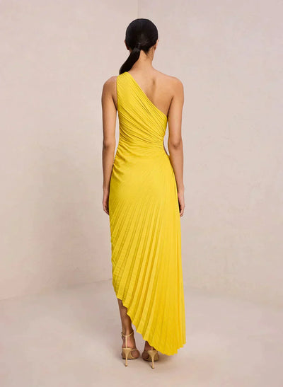 SYLVIANA | Rochie midi cu pliuri asimetrice pe un umăr
