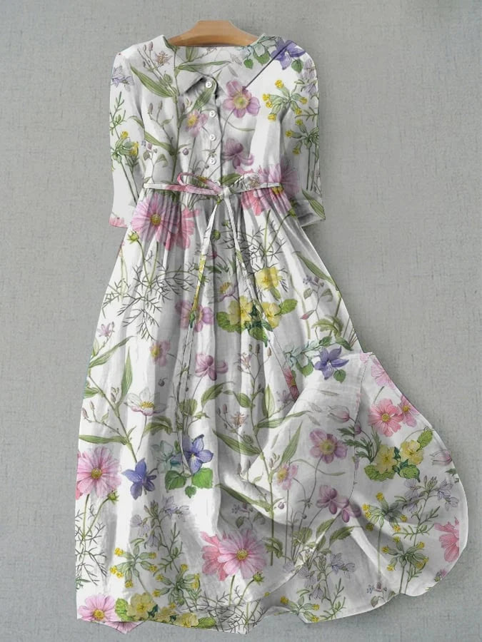 BLOSSOM | Rochie de vară A-Line cu imprimeu floral și șnururi la talie