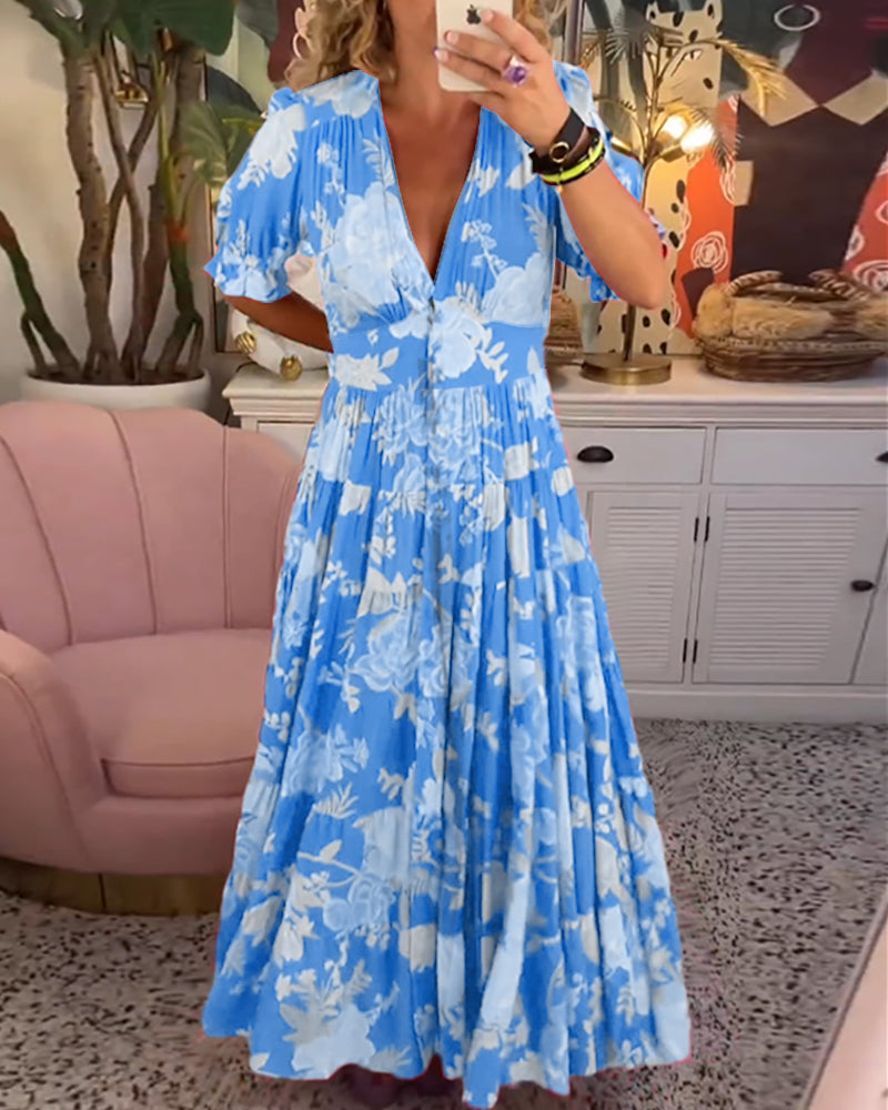 ADELAIDA | Rochie Florală cu Decolteu în V