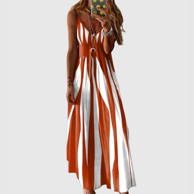 ARIELLA | Rochie maxi elegantă fără mâneci cu model în dungi