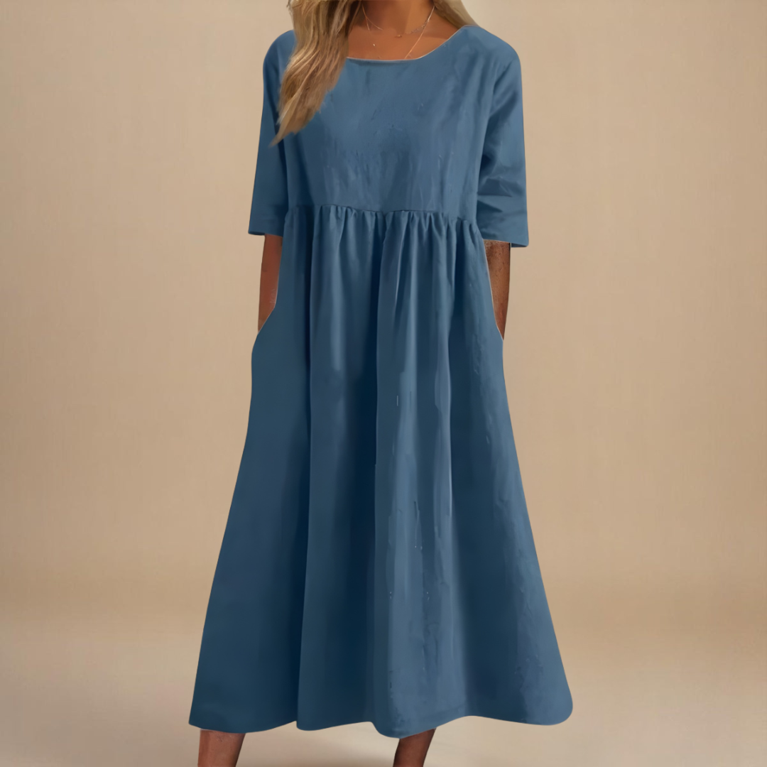KATY | Rochie din in cu talie accentuată