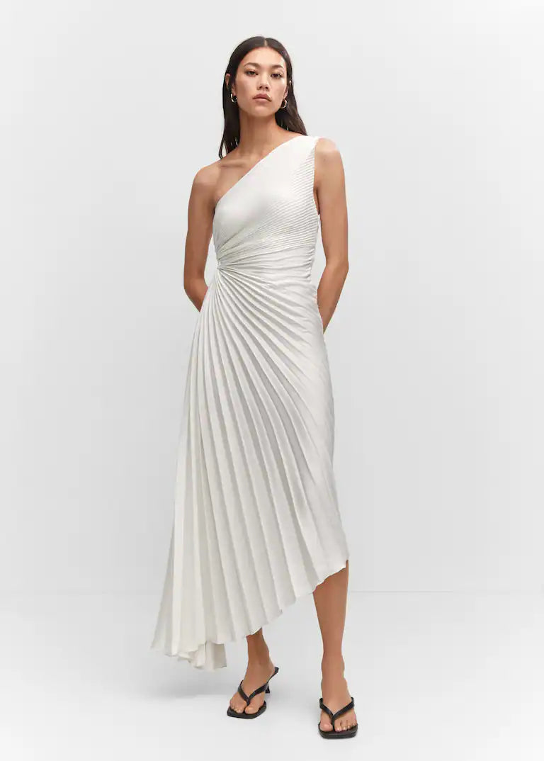 SYLVIANA | Rochie midi cu pliuri asimetrice pe un umăr