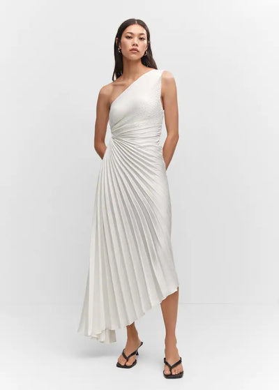 SYLVIANA | Rochie midi cu pliuri asimetrice pe un umăr