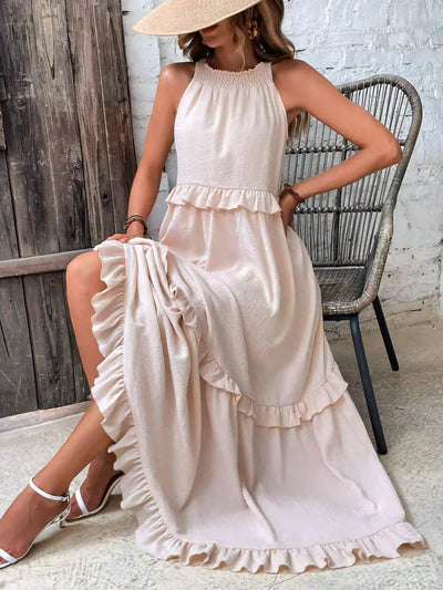 ANETA | Rochie elegantă fără mâneci cu detalii volănașe