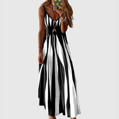 ARIELLA | Rochie maxi elegantă fără mâneci cu model în dungi