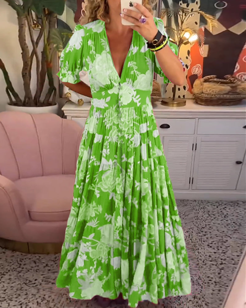 ADELAIDA | Rochie Florală cu Decolteu în V