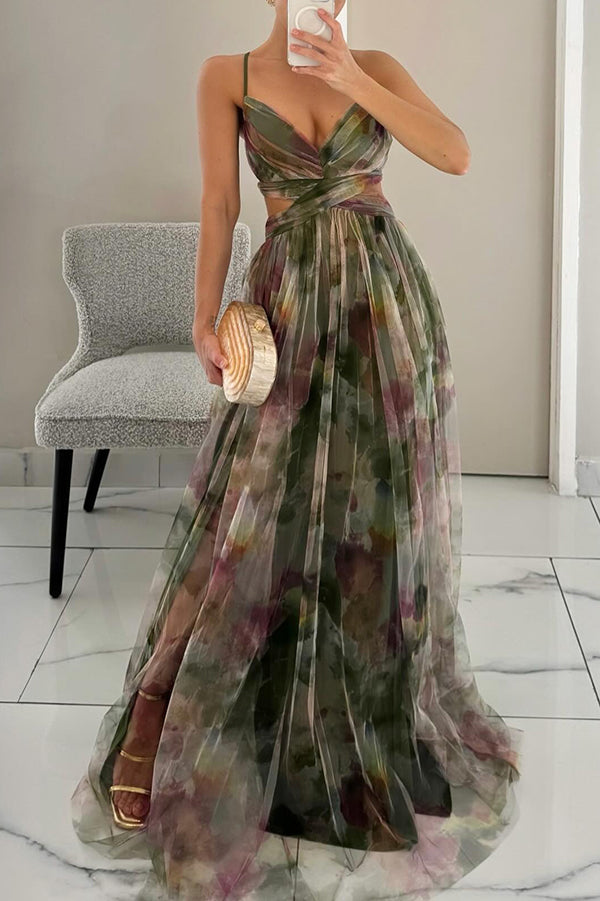 GIGI | Rochie Maxi Cu Flori Strălucitoare