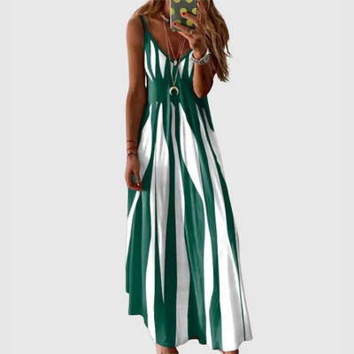 ARIELLA | Rochie maxi elegantă fără mâneci cu model în dungi
