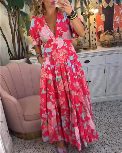 ADELAIDA | Rochie Florală cu Decolteu în V