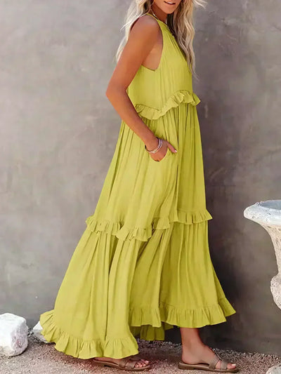ANETA | Rochie elegantă fără mâneci cu detalii volănașe