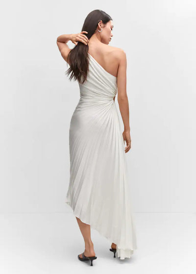 SYLVIANA | Rochie midi cu pliuri asimetrice pe un umăr