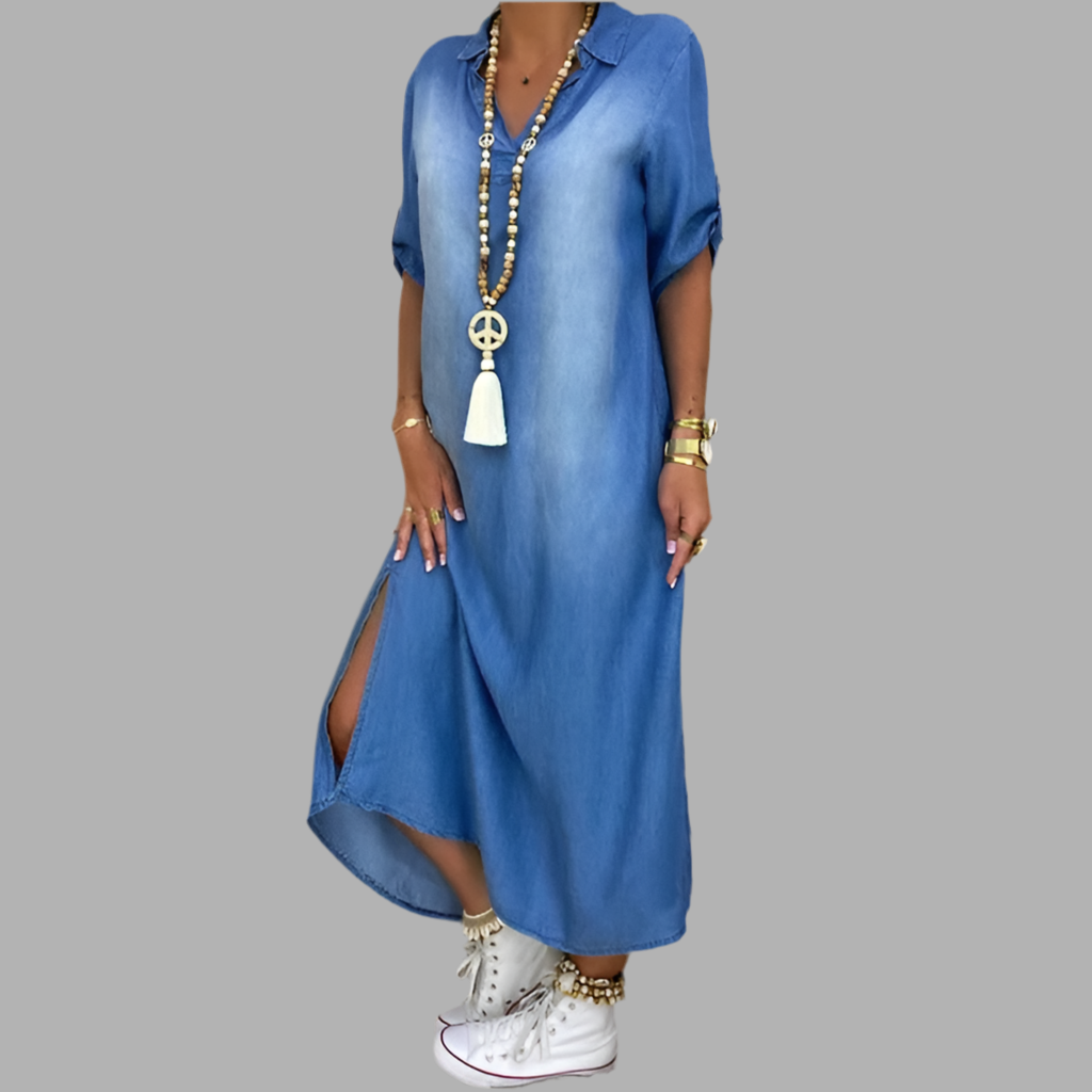 LEIA | Rochie lungă din denim cu deschideri laterale