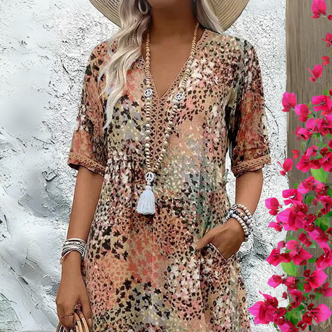 ELENA | Rochie Midi Boho cu Decolteu în S