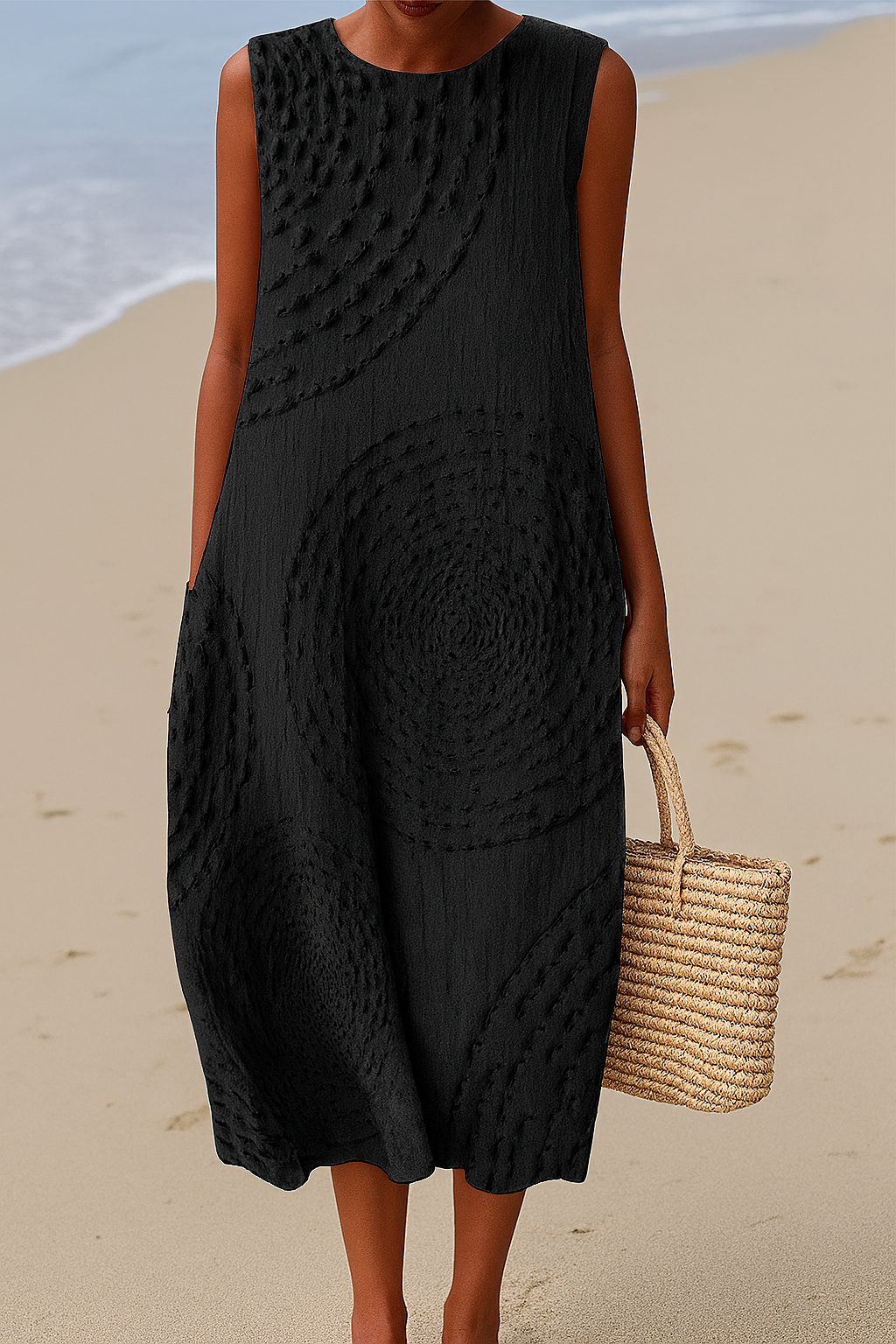 SOFIE | Rochie midi fără mâneci – Eleganță minimalistă pentru zilele de vară