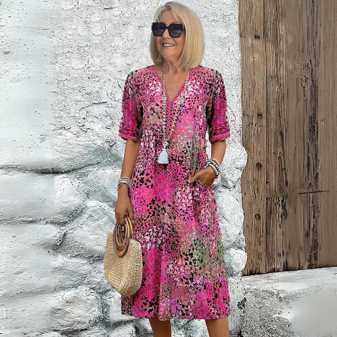 ELENA | Rochie Midi Boho cu Decolteu în S