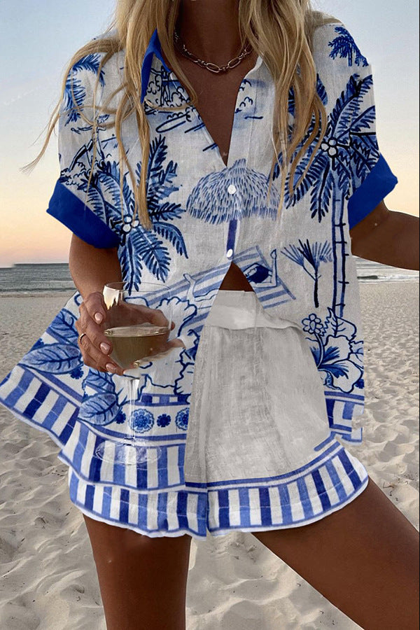 ZANIKA | Set scurt tropical cu imprimeu de palmier