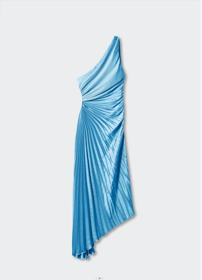 SYLVIANA | Rochie midi cu pliuri asimetrice pe un umăr