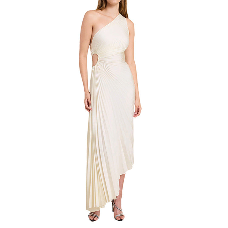 SYLVIANA | Rochie midi cu pliuri asimetrice pe un umăr