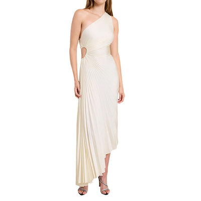 SYLVIANA | Rochie midi cu pliuri asimetrice pe un umăr