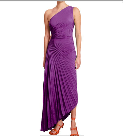 SYLVIANA | Rochie midi cu pliuri asimetrice pe un umăr