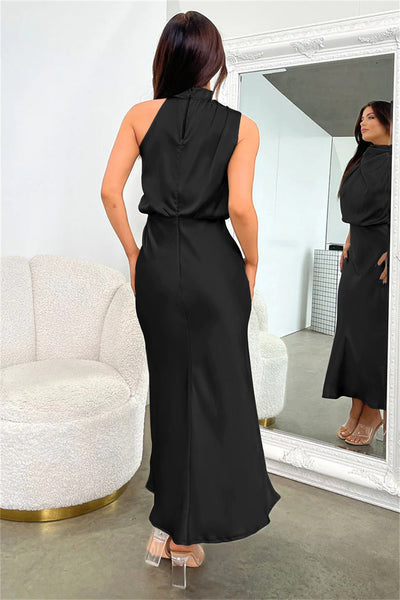 DIANA | Rochie lungă din satin cu decolteu tip halter