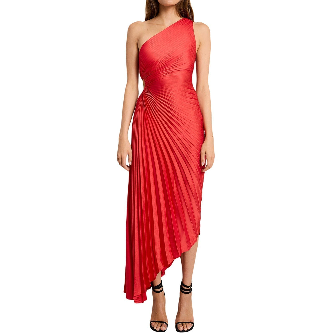 SYLVIANA | Rochie midi cu pliuri asimetrice pe un umăr